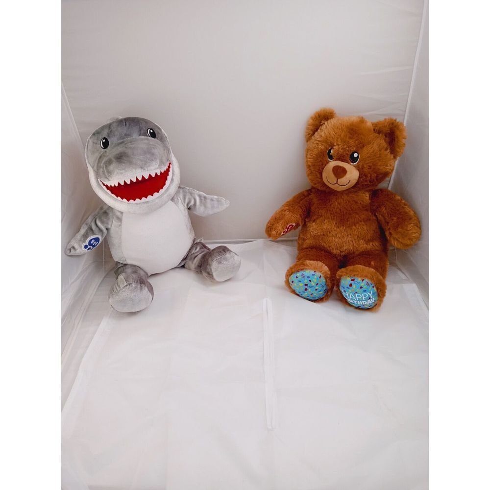 BUILD-A-BEAR Gray Toothy Great White Shark 15" & HAPPY BIRTHDAY BEAR 15" Plush